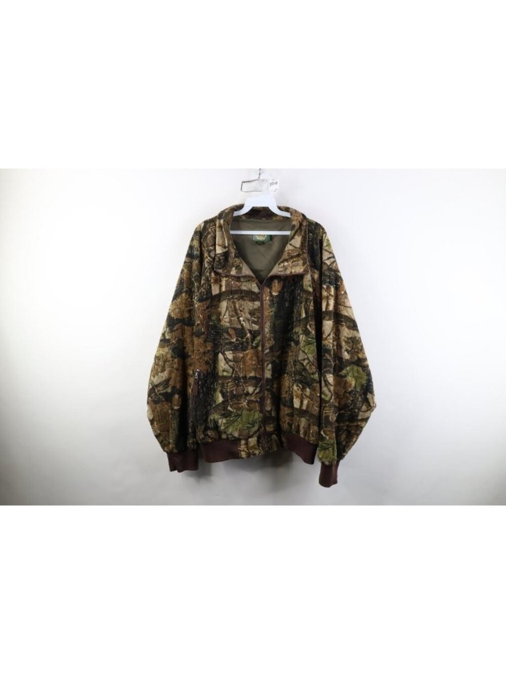 Vintage 90s Cabelas Mens 2XL XXL Thermal Fleece Camouflage Zip Bomber Jacket